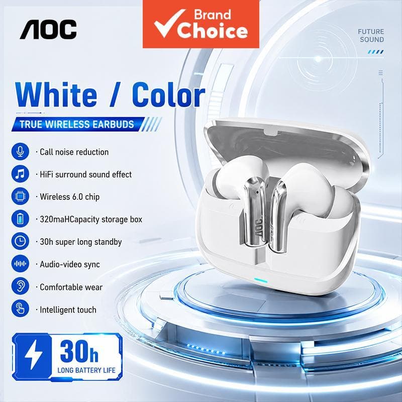 AOC ACT4635 Fones de Ouvido Bluetooth 6.0, Fones Intra-Auriculares, Drivers de Alta Qualidade, Som de Cinema, Fones de