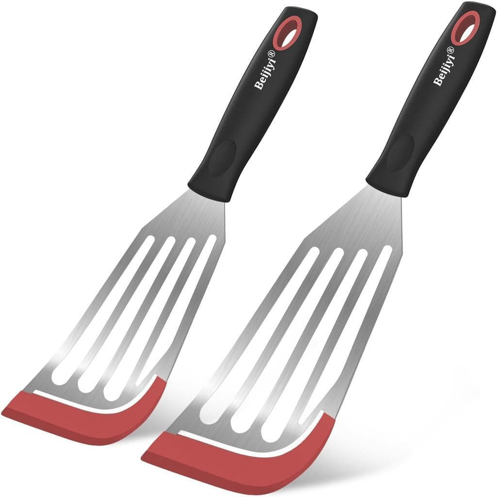 Conjunto de 2 Espátulas para Peixe Beijiyi, Espátulas de Silicone Resistentes ao Calor com Borda Ranhurada para Utensíli