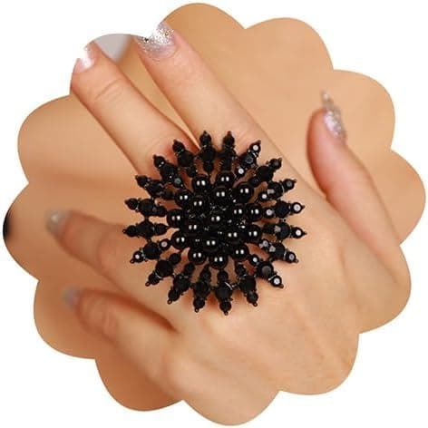 Anéis de Cocktail Elegantes com Pérolas e Flores da Xerling para Mulheres, Anéis Boho Estéticos com Strass para Adolesce