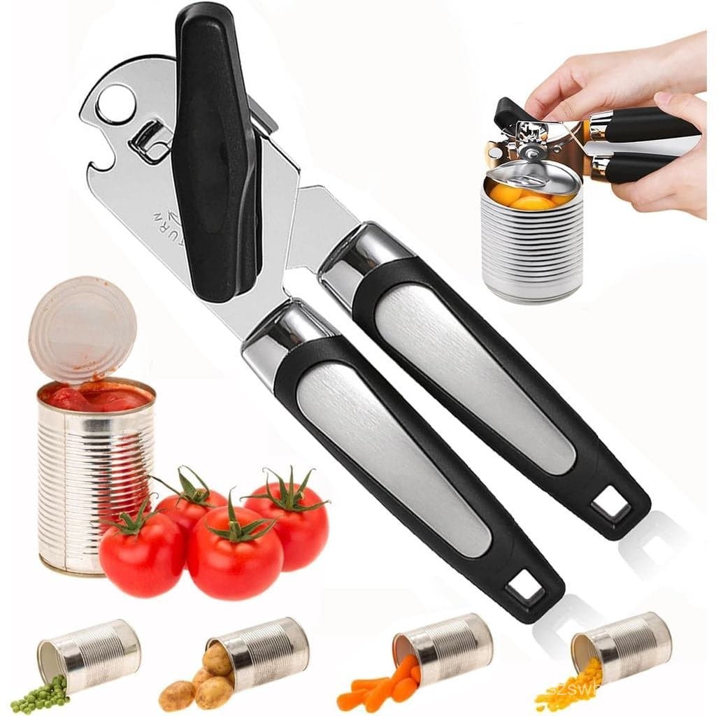 Abridor de latas manual com roda de em aço inoxidável, abridor de latas de borda lisa, resistente e abridor de gar
