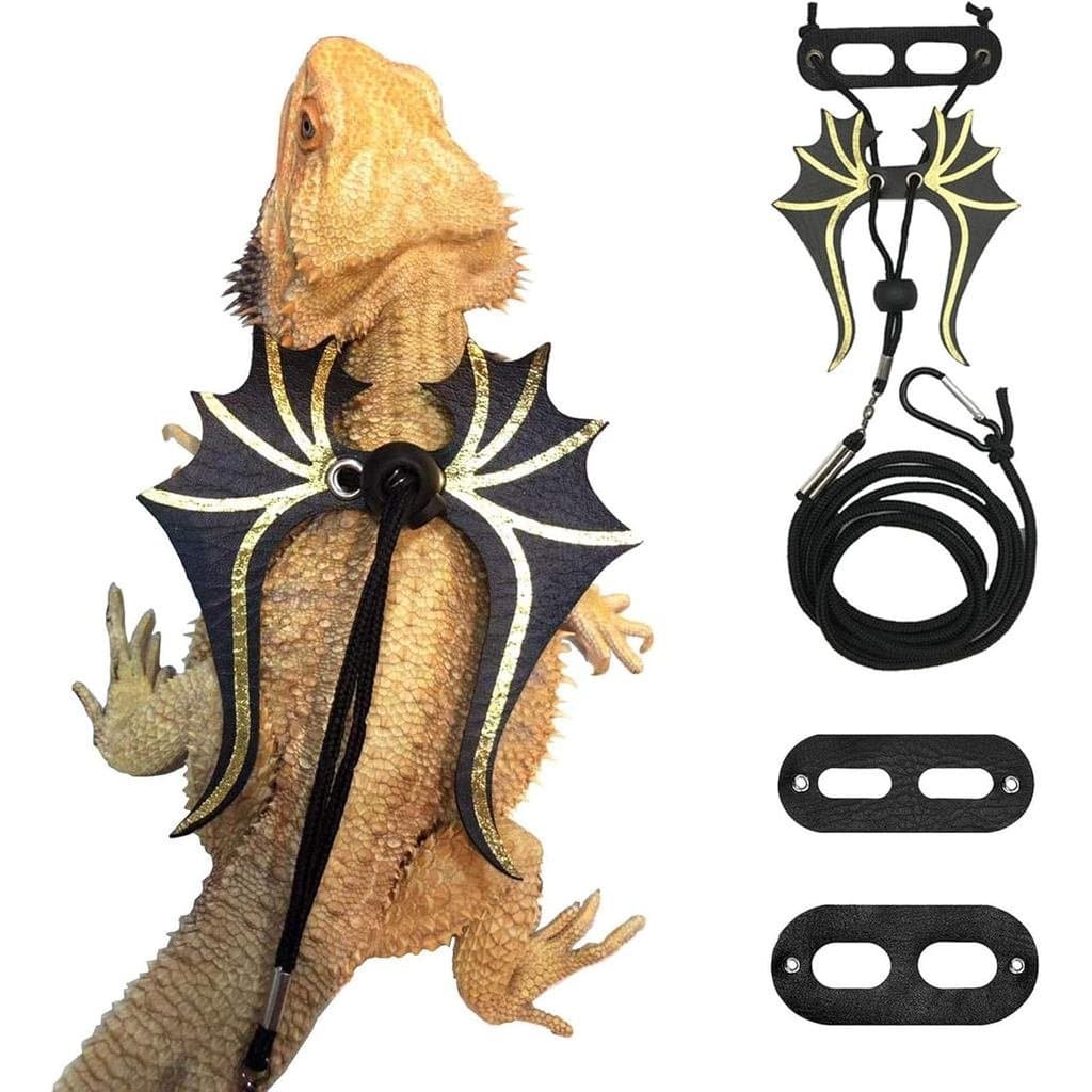 ADOGGYGO Coleira para Lagarto Dragão Barbudo - Pacote com 3 Tamanhos, Coleira com Asas de Dinossauro para Lagartos Dragã