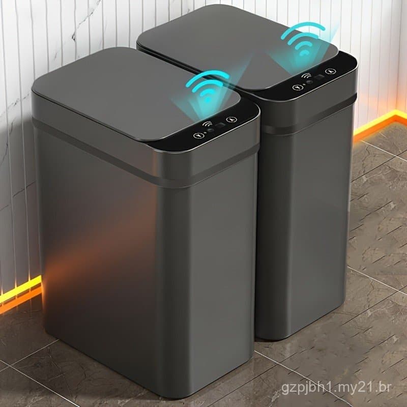 Preto - Conjunto de 2 Peças: Lixeira Inteligente com Sensor de Movimento para Banheiro, 11,13 L, Lixeira Inteligente Peq