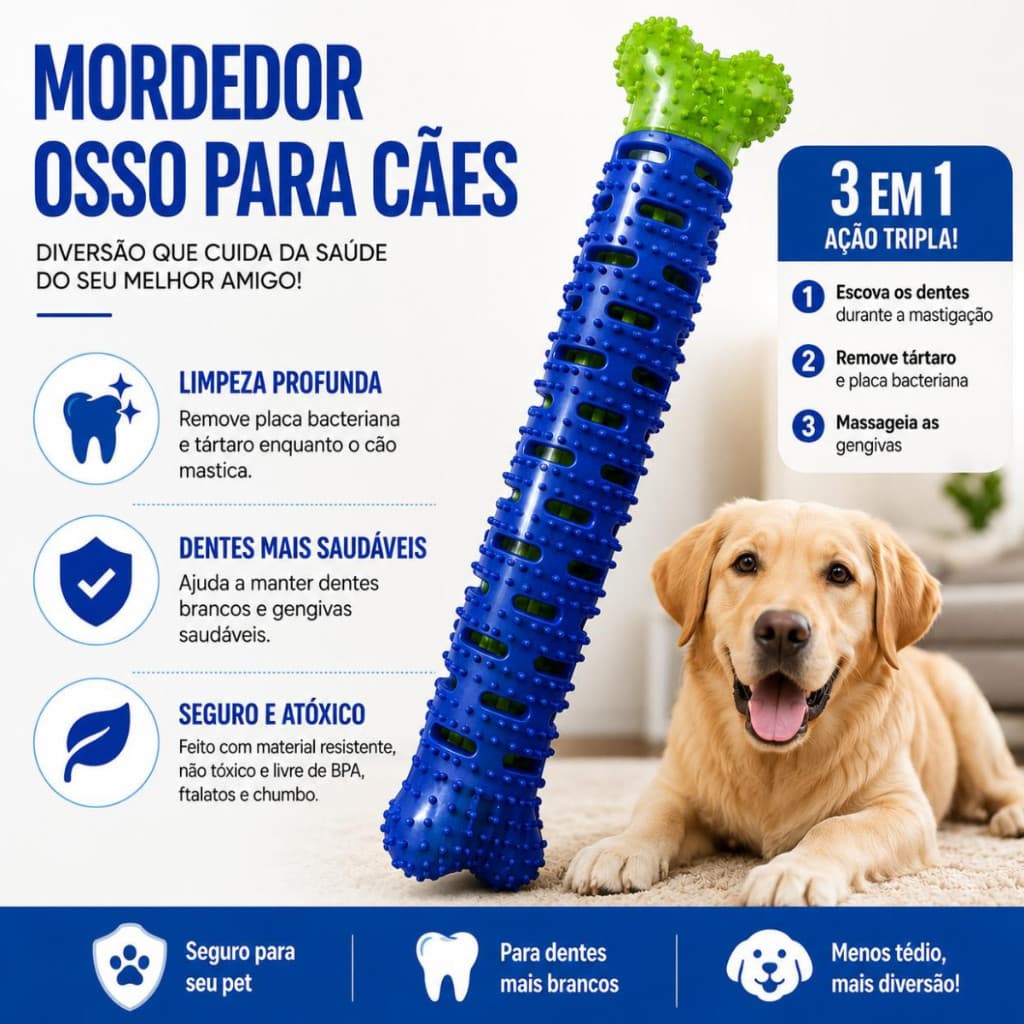 Brinquedo Mordedor Osso para Cães Higiene Dental Chewbrush
