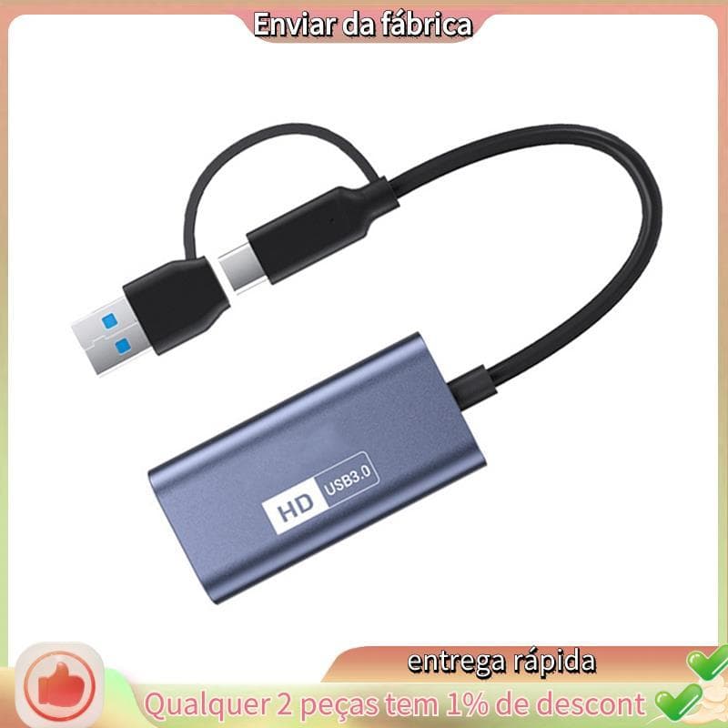 Placa De Captura De Vídeo USB3.0 Tipo-C Placas HD 4K 30Hz-Compatível USB-A/Switch