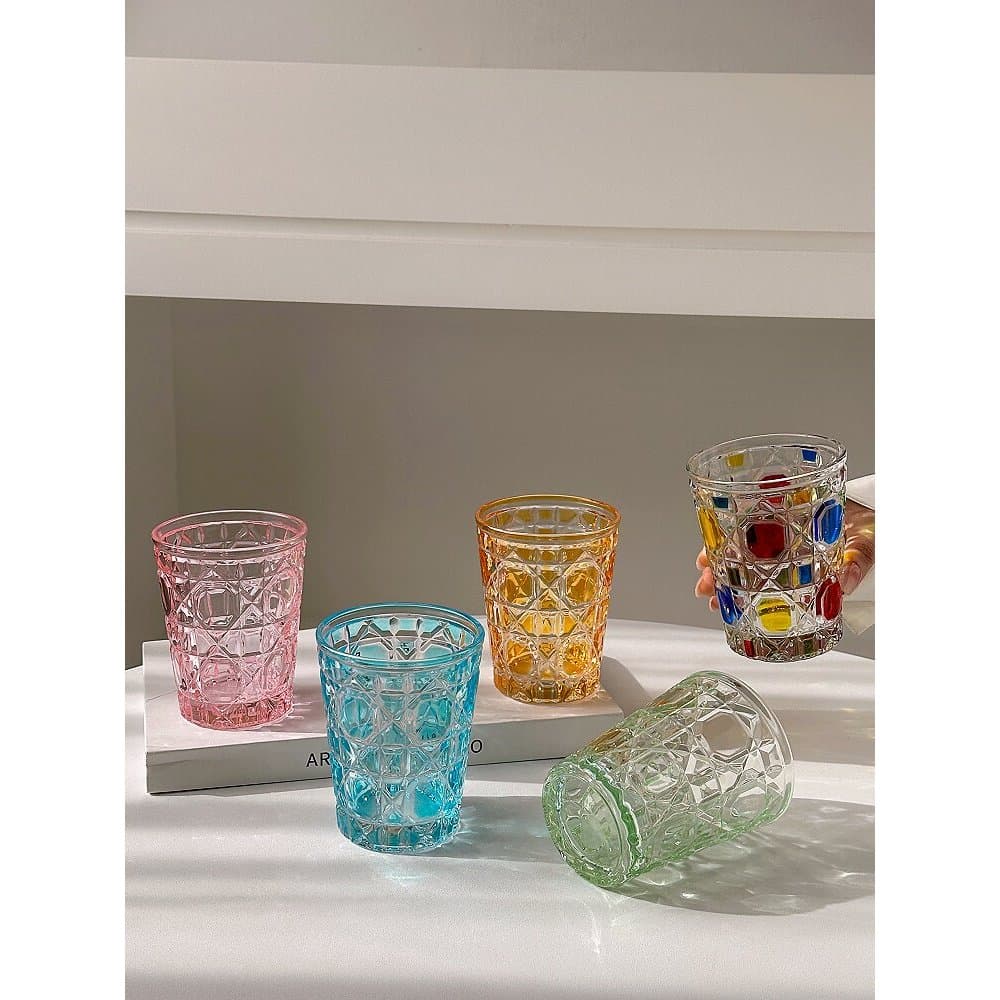 Taça de Vidro Cristal com Padrão Rattan Vintage | Copo para Whisky, Leite ou Café - Luxo Artesanal