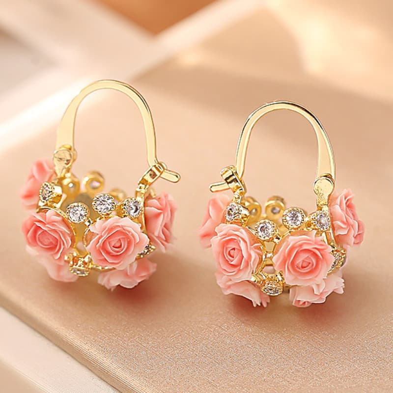Brinco De Punho De Orelha De Cesta De Flores Rosa , Joias De Moda Requintadas Premium
