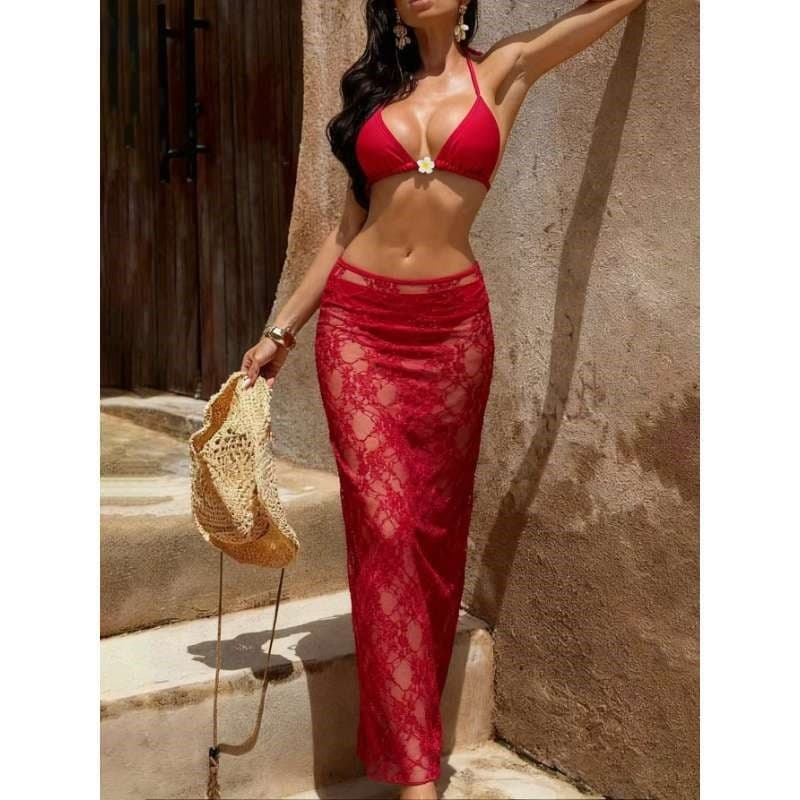 Feel Halter Bikini Maiô feminino de três peças vermelho maiô feminino20260729