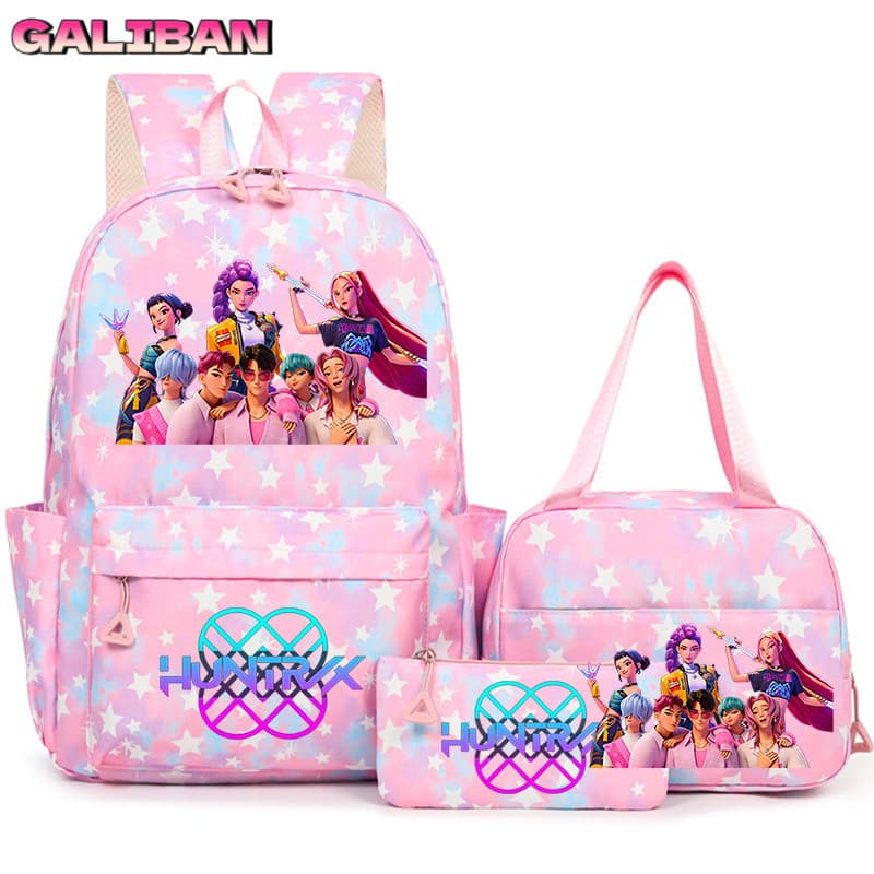 Mochila de Grande Capacidade com Tema de Desenho Animado KPop Witch Squad, Conjunto de Três Peças para Adolescentes e Es