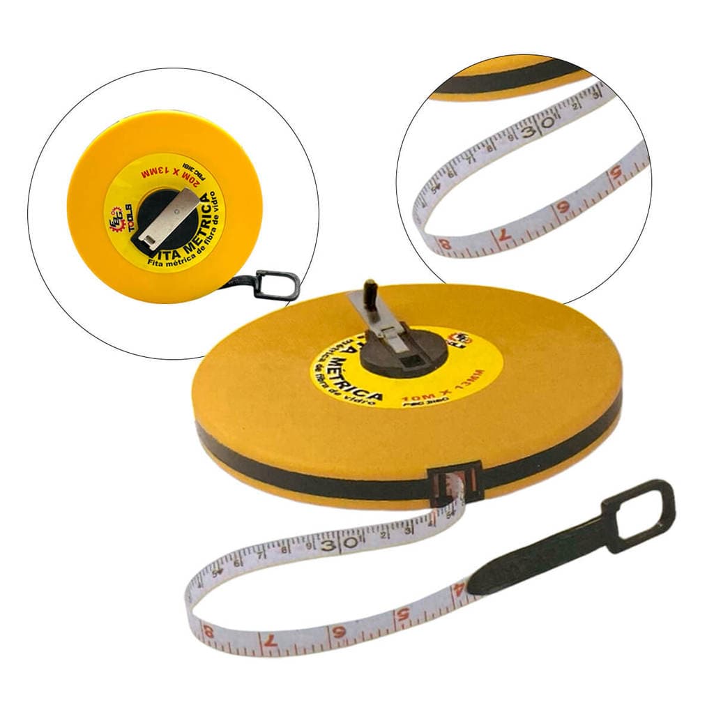 Trena Fita Métrica Fibra de Vidro 30 Metros x 13mm Com Trava