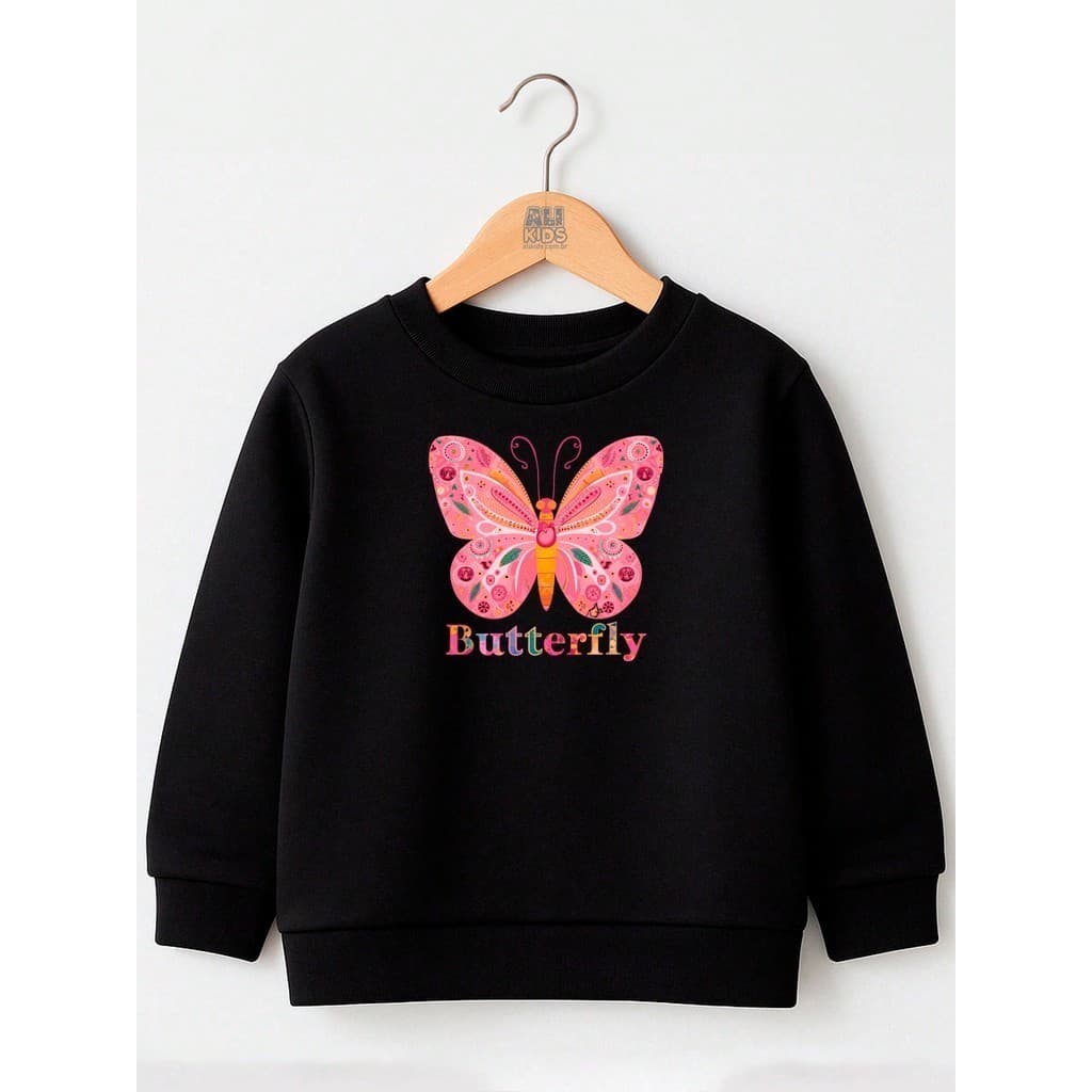 Moletom Feminino Infantil   Estampado boroleta Manga Longa Infantil Moletom Gola Careca kids flanelado