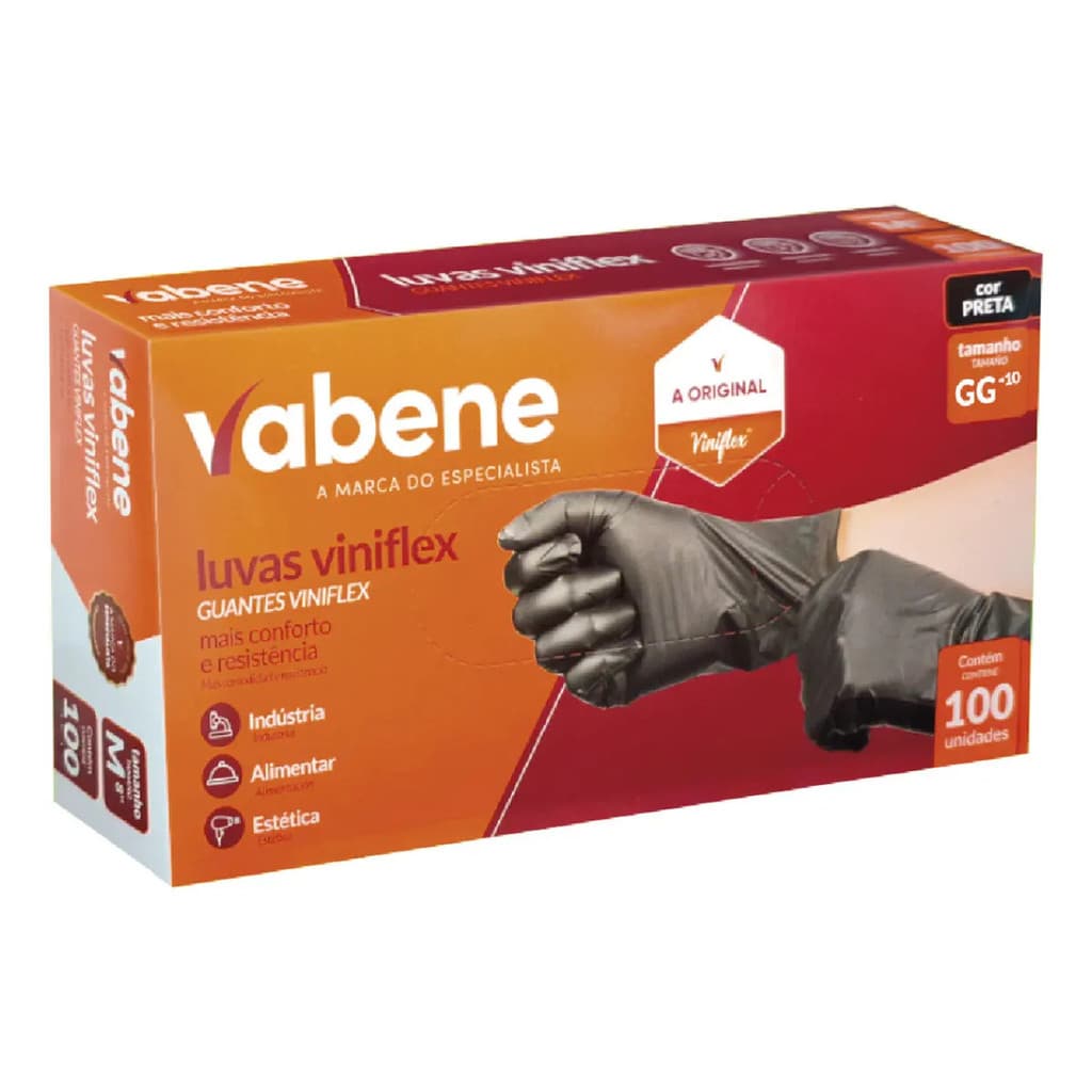 Luva Viniflex Tpe Descartável Vabene 1 X 100 Unidades Cor Preto Tamanho Gg