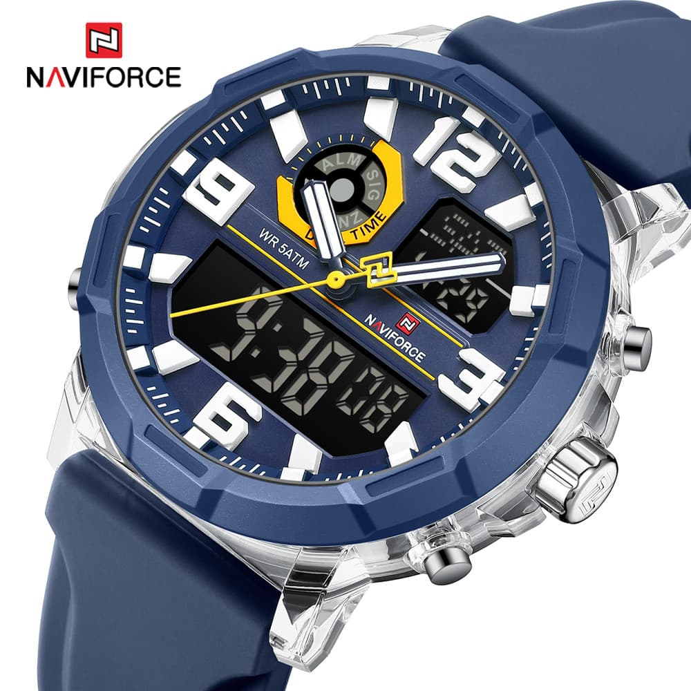 NAVIFORCE NF7130 Relógio Masculino Luxuoso Cronógrafo Esportivo À Prova D'água Digital Com Pulseira De Aço Inoxidável