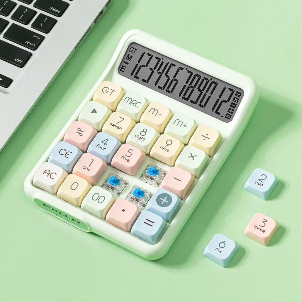 Calculadora com Teclado Mecânico, Display LCD Grande de 12 Dígitos, Botões Grandes, Teclado Mecânico Real, Calculadora d