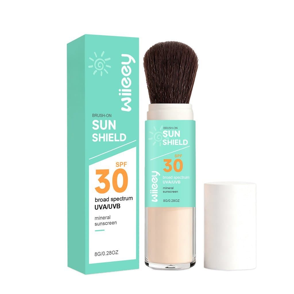 O Pó Protetor Solar Mineral Infantil WIIEEY contém ingredientes minerais, é suave e hipoalergênico, adequado para uso di