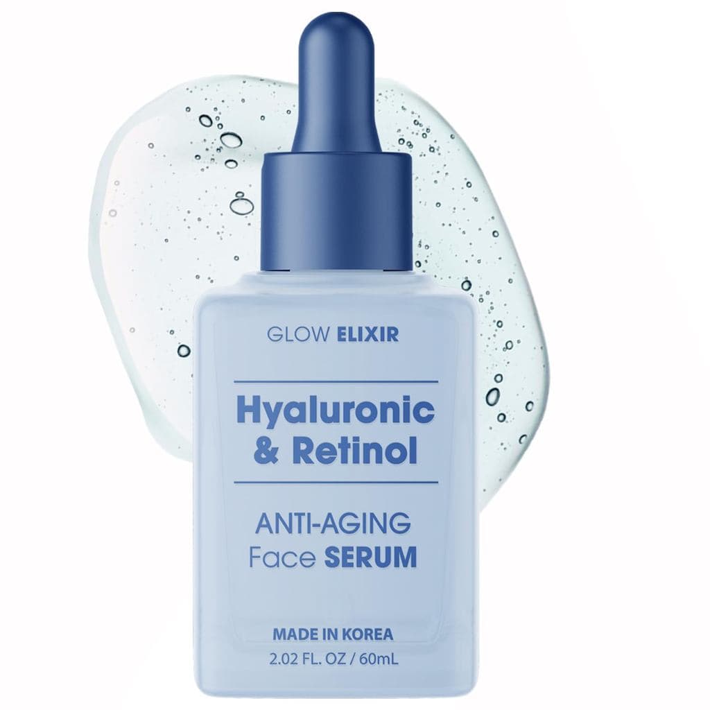 Sérum Facial Glow Elixir com Retinol e Ácido Hialurônico – Sérum Hidratante Anti-Envelhecimento para Rugas, Linhas Finas