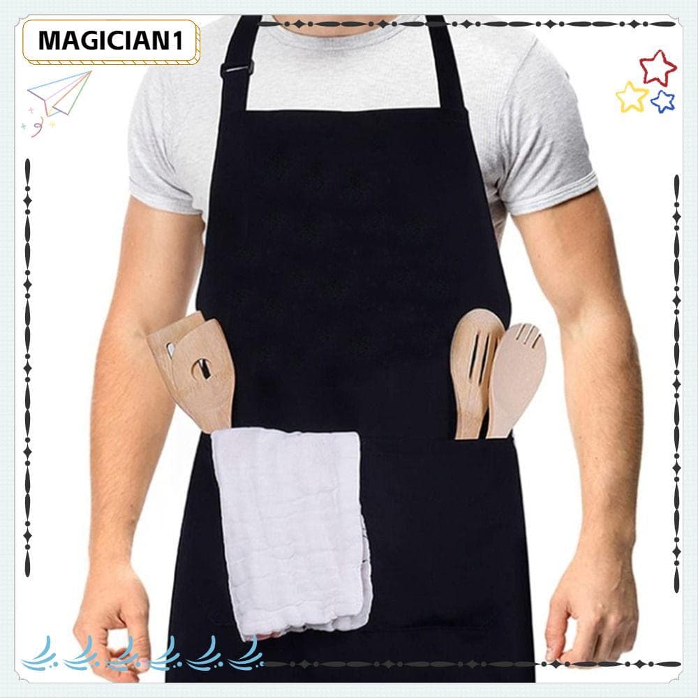 Avental Impermeável MAGICIAN , Aventais De Cozinha Pretos De Algodão Poliéster , Anti-Sujo Com De Trabalho De Chef De Bo
