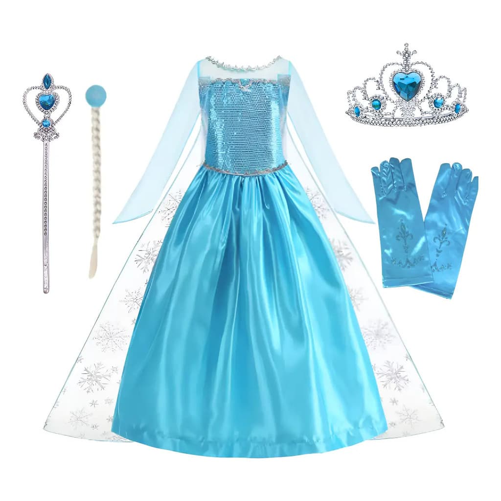 Fantasia Infantil Frozen Vestido Elsa + Kit De Acessórios