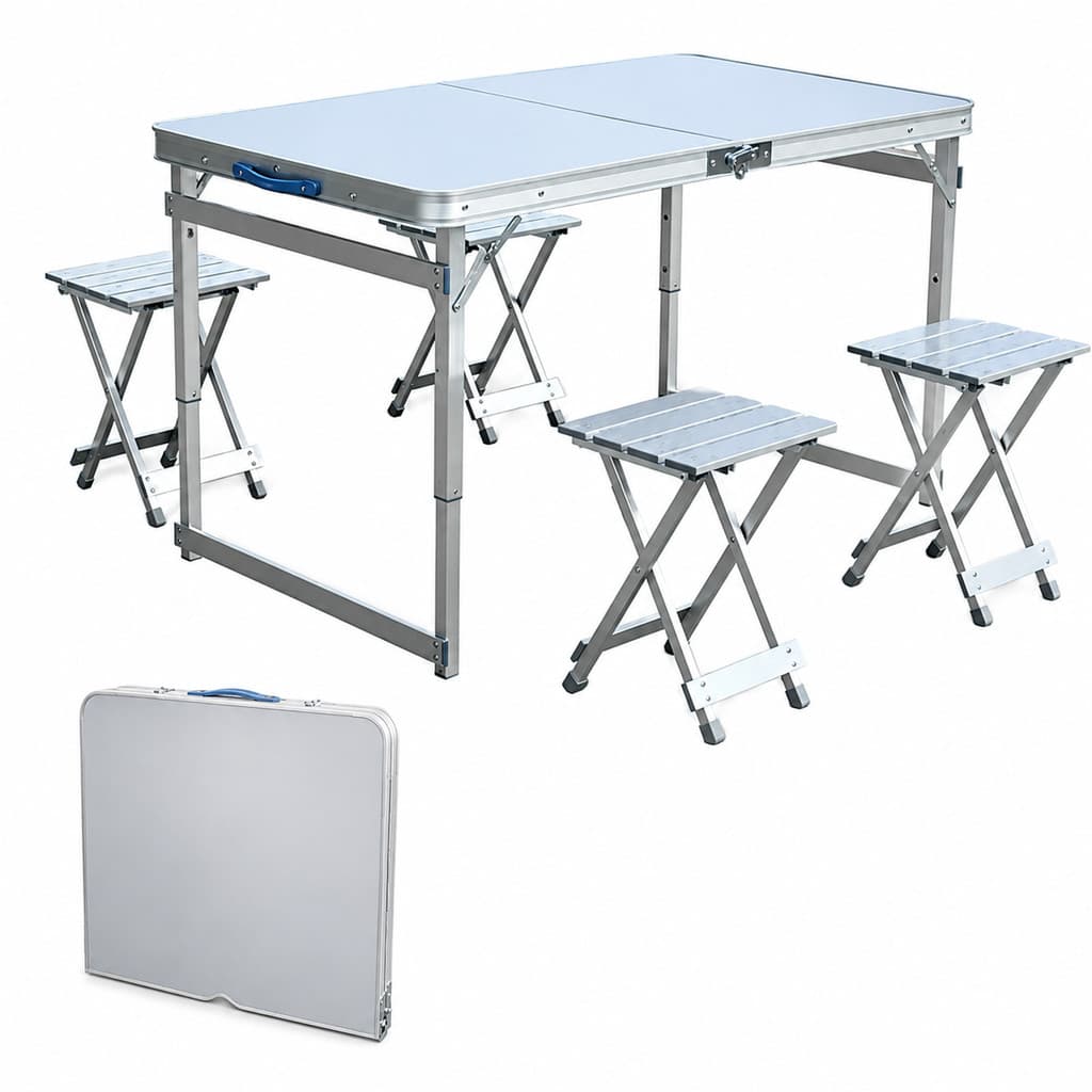 Mesa De Camping Dobrável Aço 4 Lugares Portátil Maleta Grand