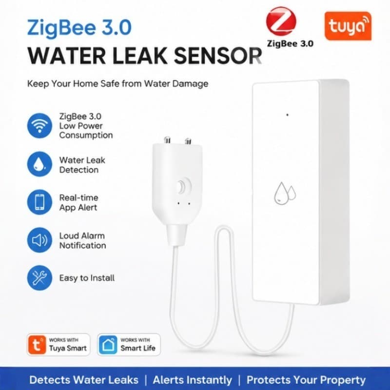 Tuya ZigBee 3.0 Sensor De Vazamento De Água Detector Inundação Alarme De Segurança Em Casa Inteligente Alerta Tempo Real