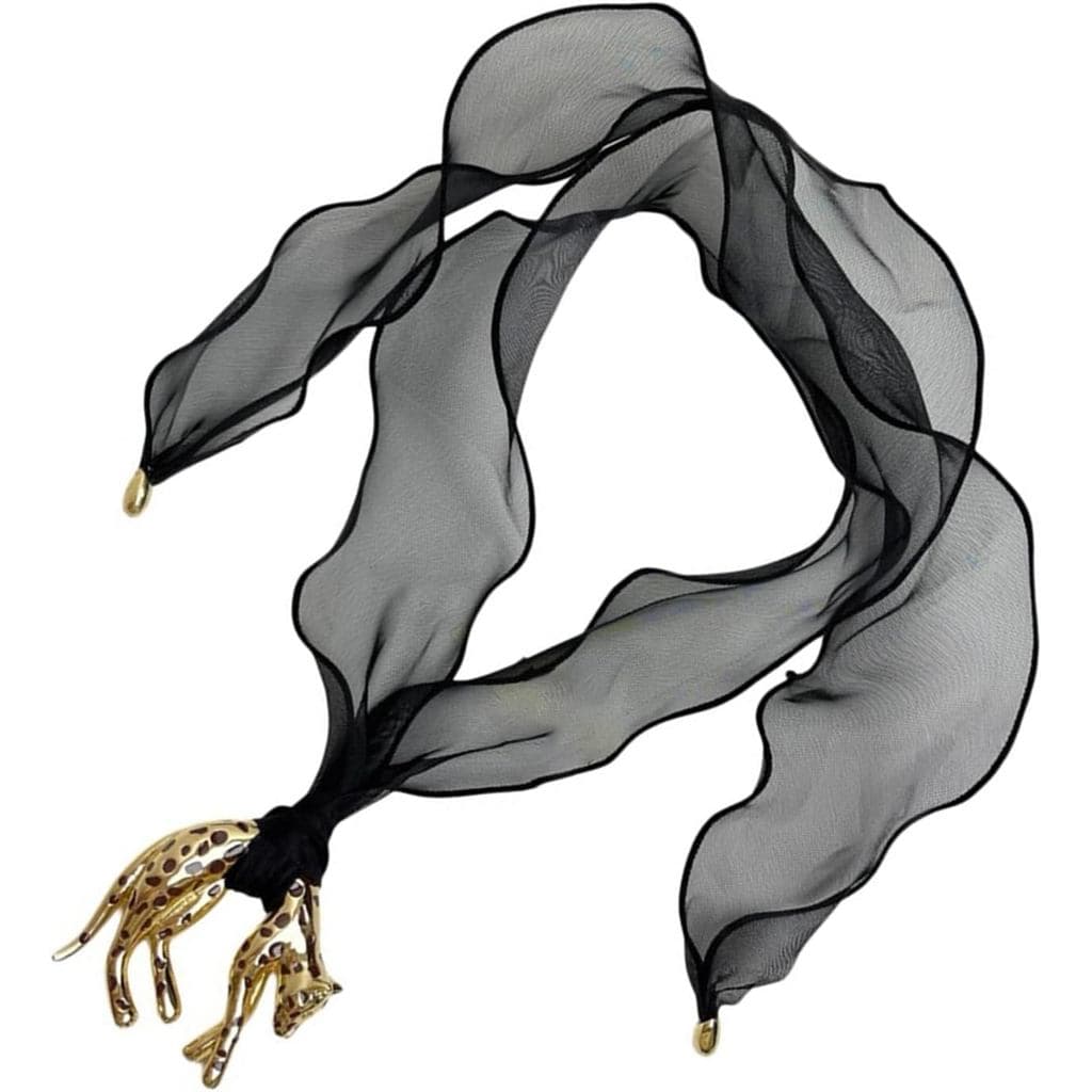 Colar com Pingente de Leopardo Preto e Dourado, Design Retro Francês Ousado, Corrente de Liga Metálica com Comprimento A