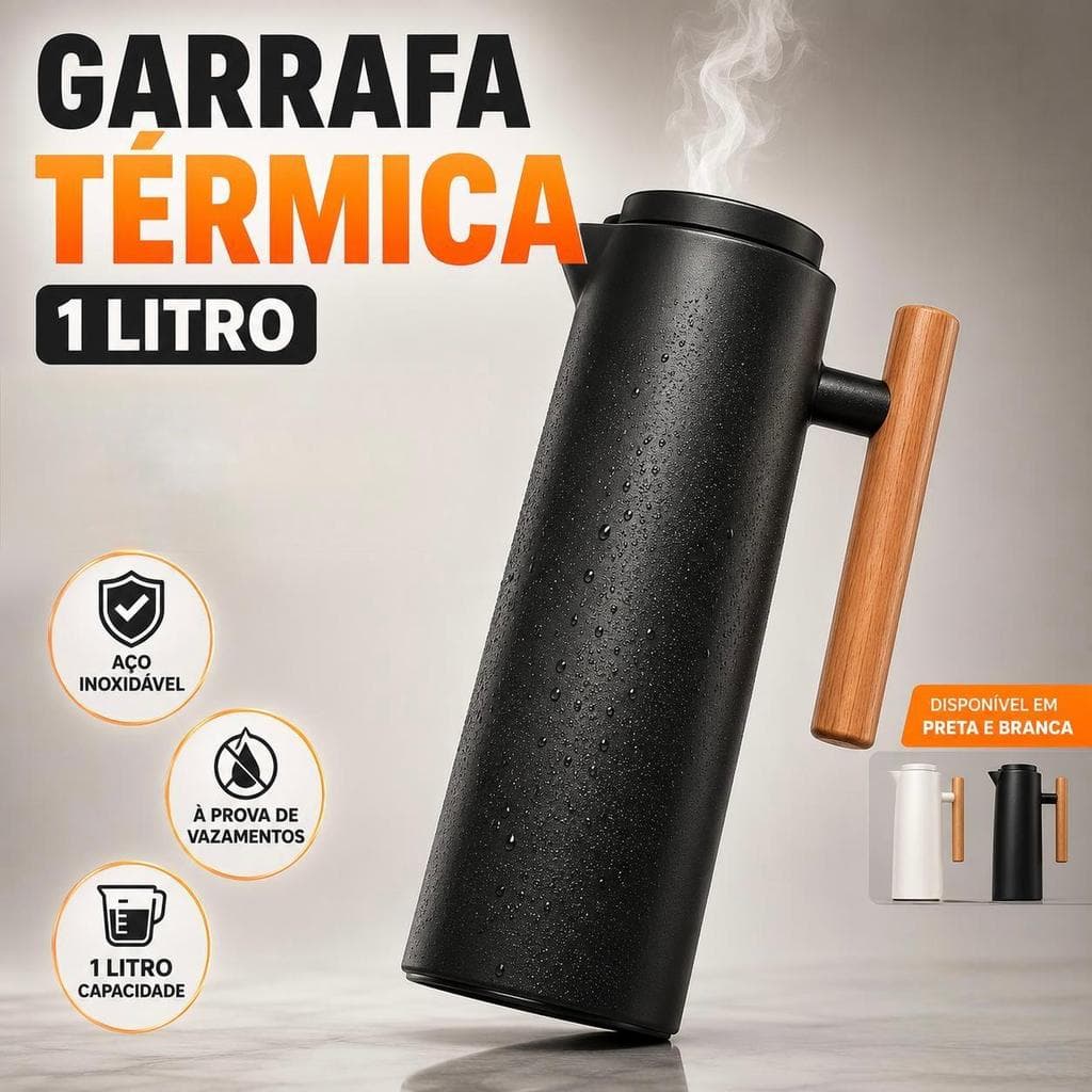 Garrafa Térmica  1 Litro Café Chá Cabo de Madeira