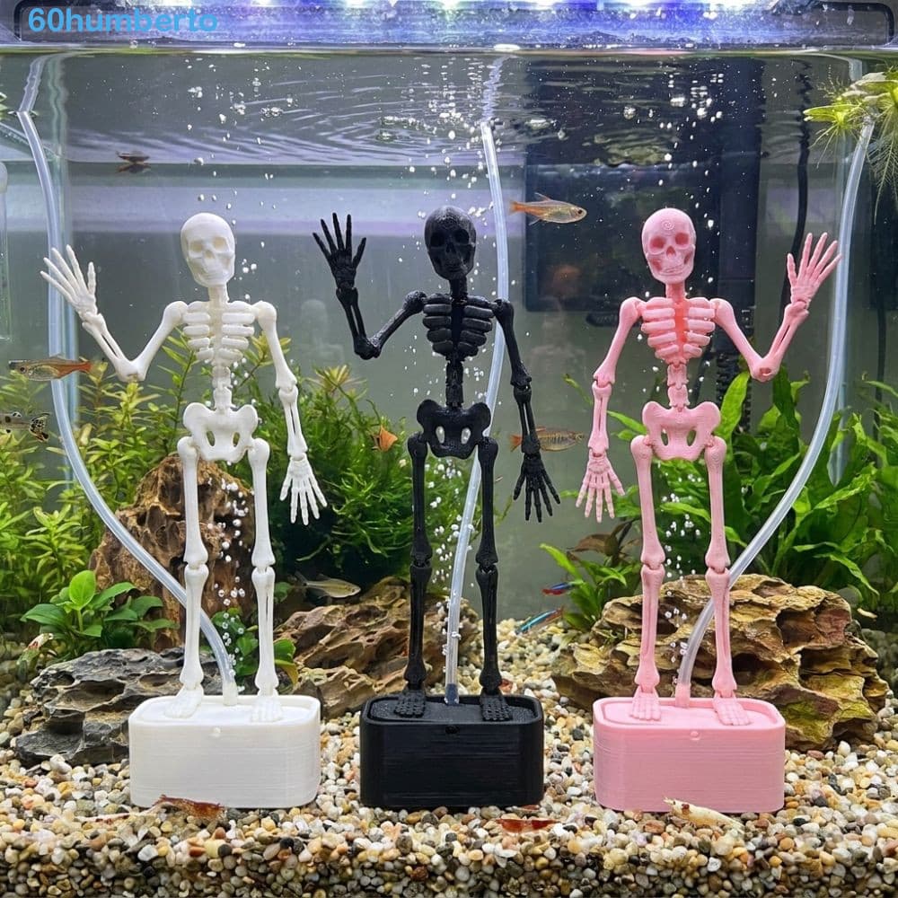 HUMBERTO Dancing Skeleton Aquarium Bubbler , Brilha No Escuro Estátua Móvel De Borbulhador De Esqueleto De Halloween Com