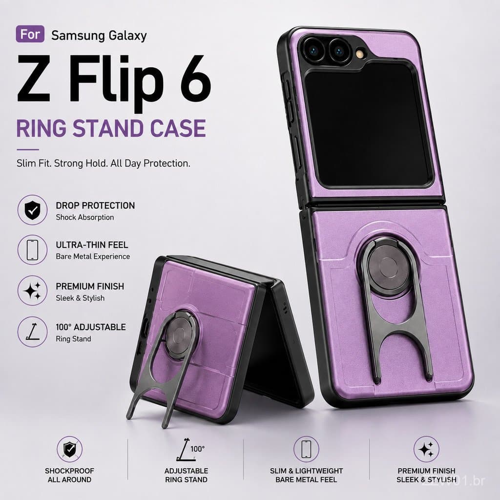 360 °   Capa com Suporte Rotativo para Samsung Galaxy Z Flip 6 90 °   & 180 °   Capa Protetora Resistente a Impactos com
