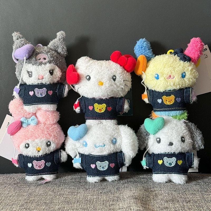 Amor coração balão Denim série olá Kitty boneca de pelúcia saco chaveiro pingente bonito dos desenhos animados boneca de
