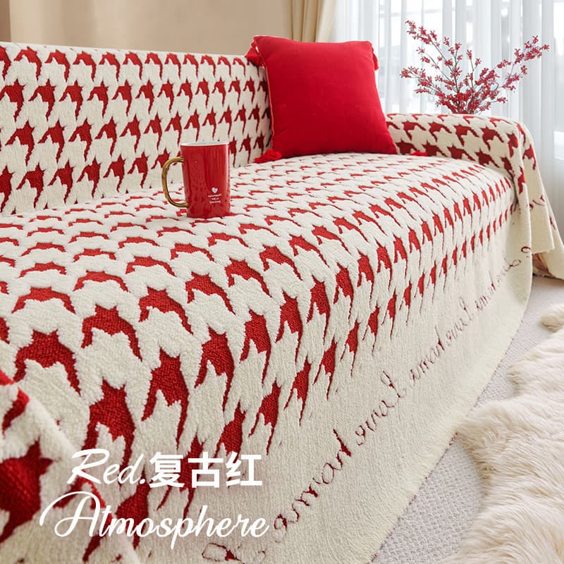 Casamento festivo vermelho sofá toalha capa de pano toalha uma capa completa capa de sofá outono inverno almofada de pel