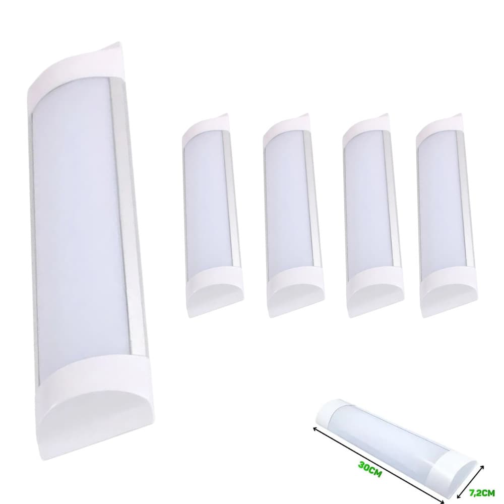 Kit 4 Luminária Led Linear Tubular Slim 9w Sobrepor 30cm Branco Frio 6500k Bivolt 85v-220v