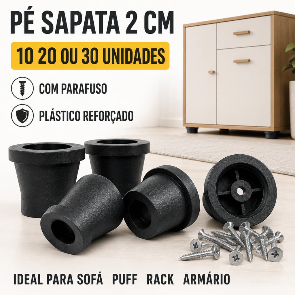 Sapata Redonda para Móveis Sofá Puff Cama Box Rack Armário 2cm com Parafuso 10 20 ou 30 Unidades
