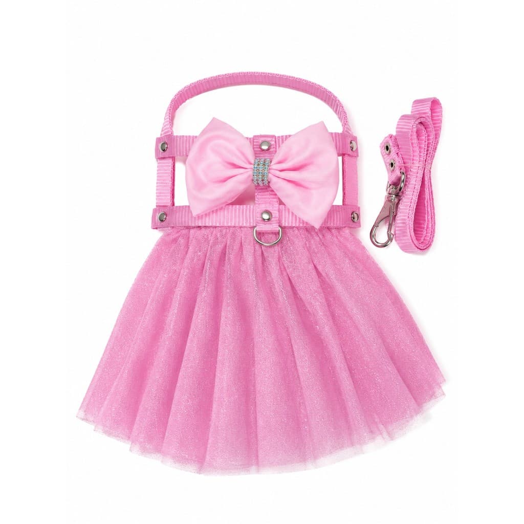 Coleira Peitoral com Vestido Pet Cachorro Fêmea Arnês Ajustável Guia Passeio Tamanhos 0 ao 5 vestido Pet