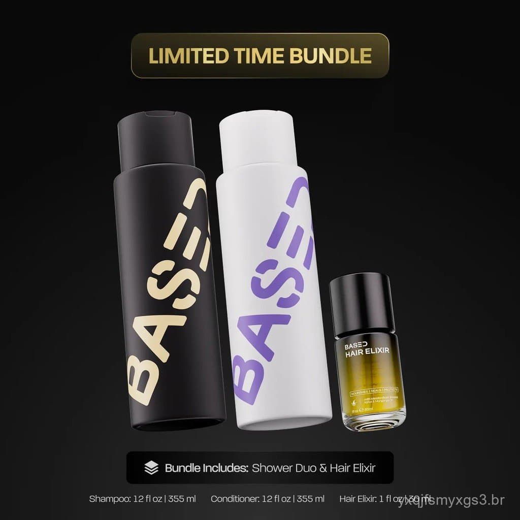 BASEDShowerDuo+HairElixir | Shampoo, Condicionador, Elixir Capilar | Limpar, Hidratar e Proteger | Não Tóxico, Alto Dese