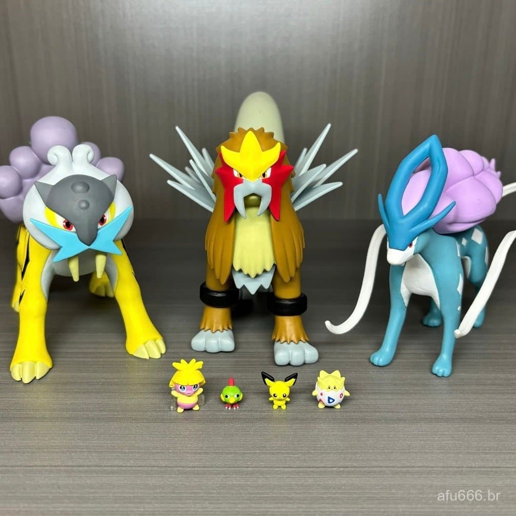 3 Peças Três Sagrados Suicune Entei Raikou Figura Pokémon Mundial Em Escala 1/20