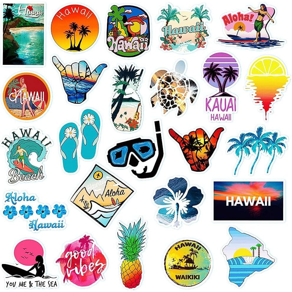 100 Adesivos de Verão do Havaí, Decalques de Vinil Impermeáveis para Pranchas de Surf, Garrafas de Água, Guitarras, Lapt