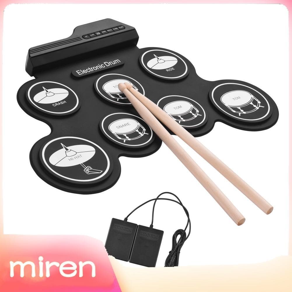 miren.br Conjunto de bateria de silicone roll-up USB tamanho compacto Kit eletrônico digital 7 almofadas com baquetas