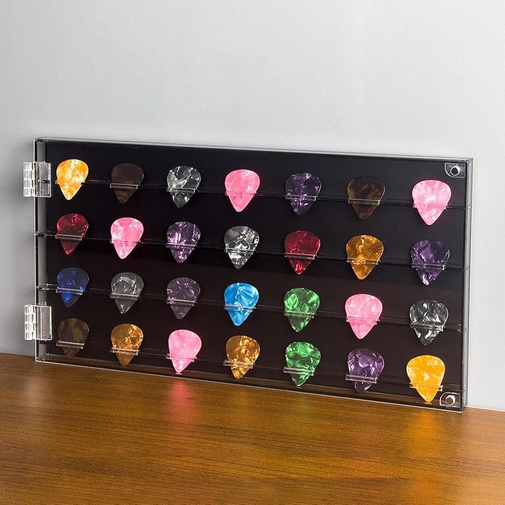 Expositor de Palhetas de Guitarra, Suporte de Palhetas de Guitarra em Acrílico com 28 Compartimentos, Moldura Expositora