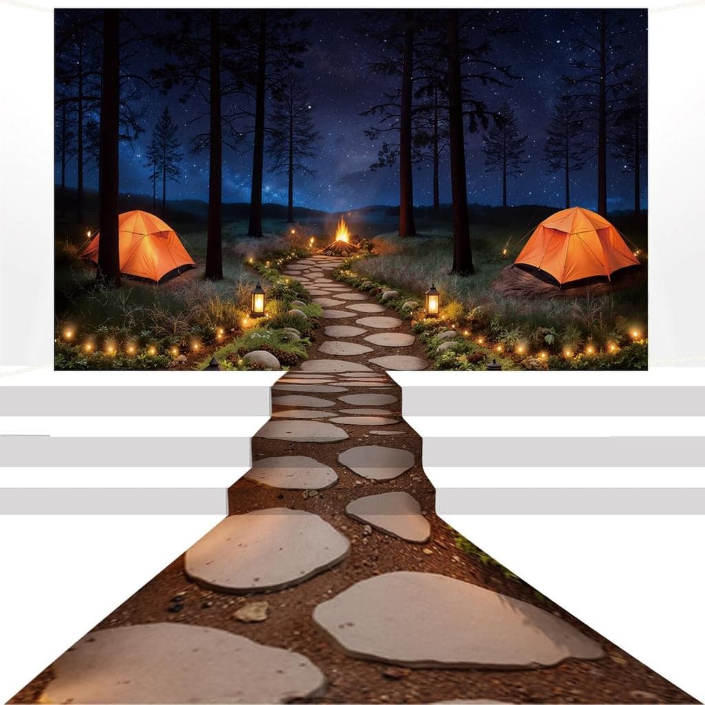 2 Peças de Fundo Fotográfico para Cena Noturna de Camping, Fundo de Fogueira, Tapete de Passarela, Banner de Aniversário