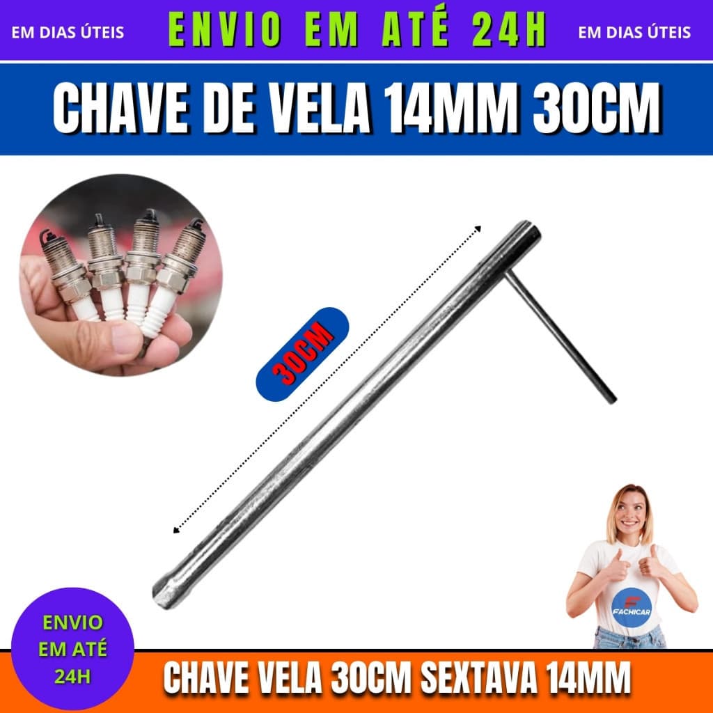Chave de Vela 30 cm Sextavada Bocal Soquete 14 mm Universal Aço Profissional Longa 300mm