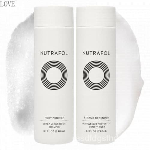 O shampoo e condicionador Nutrafol limpa e protege o cabelo e o couro cabeludo, melhorando o volume, a força e a textura