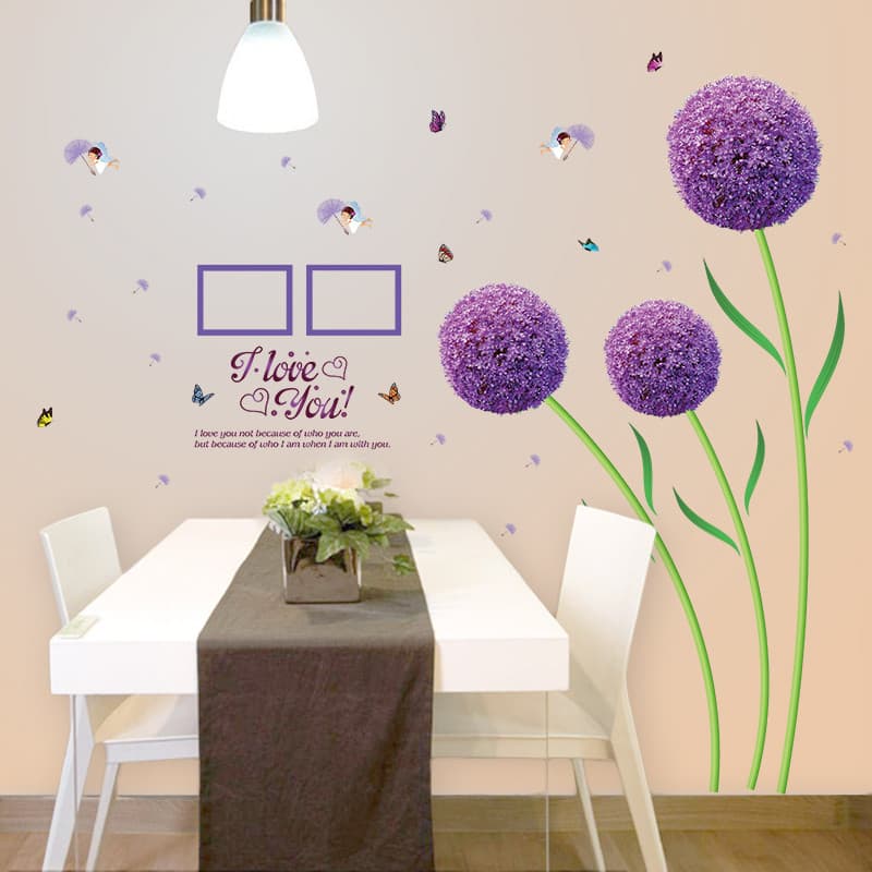Dandelion decoração de parede adesivos sala de estar TV fundo adesivos de parede auto-adesivo papel de parede quente qua