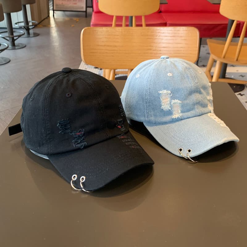 Boné de beisebol rasgado buraco Hoop masculino na moda coreano Retro chapéu primavera 2025 boné feminino Cowboy de venda