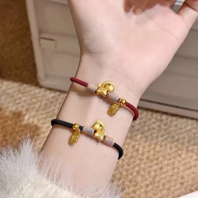 Pulseira De Trança De Cavalo Vermelho/Preto Traz Riqueza-Pingente De Bênção Do Zodíaco , Cordão Da Sorte Para O Ano De A