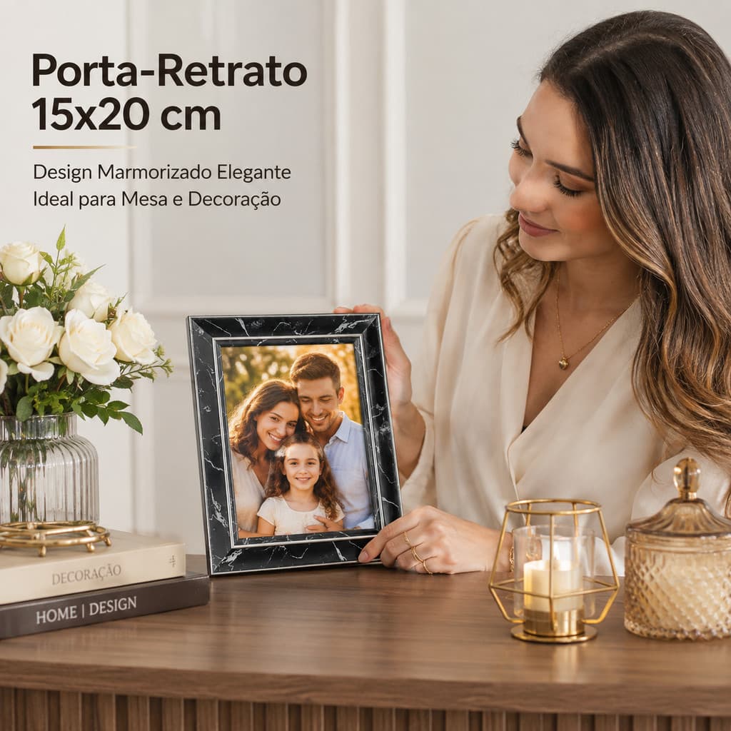 Porta Retrato Decorativo Marmorizado 15x20 Moldura para Foto 6x8 Efeito Mármore Preto ou Branco