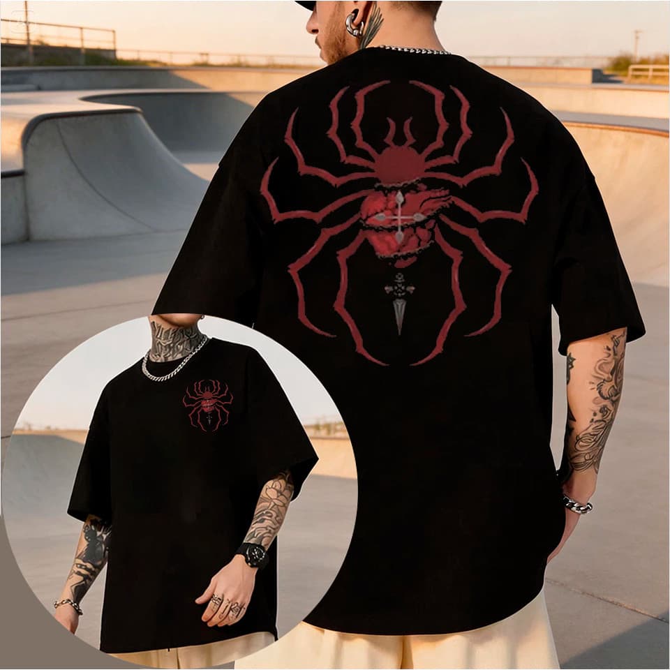 Camiseta Basica e OVERSIZED Black Phantom Troupe Spider Logo Hunter x Hunter Anime Unissex