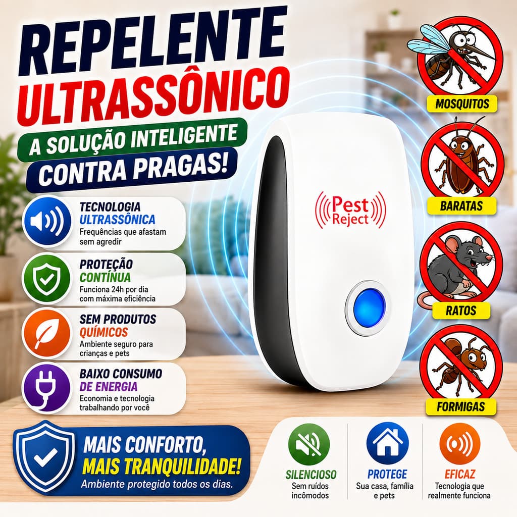 Repelente Eletrônico Ultrassônico Bivolt Espanta Ratos Pernilongos Baratas Moscas e Morcegos com Facilidade