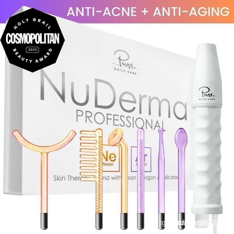 O dispositivo de beleza profissional de alta frequência NuDerma, lançado pela Pure Daily Care, vem com varetas condutora