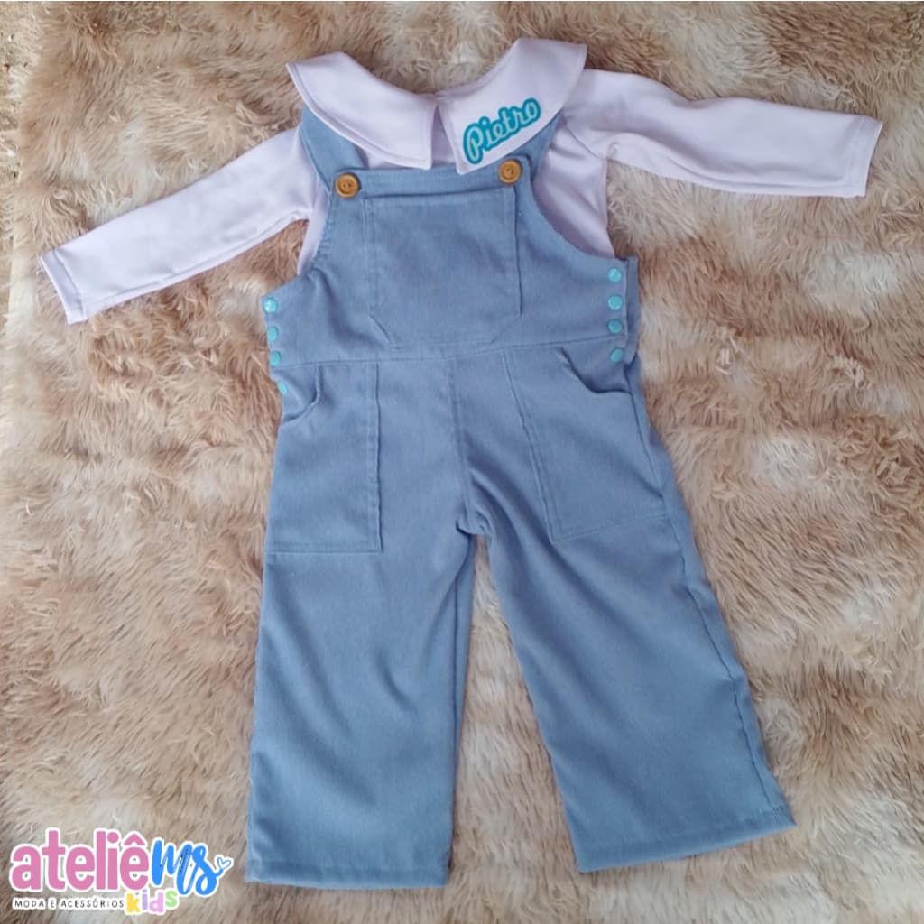 Macacão Bebê em Veludo Cotelê + Body Flanelado Personalizado com Nome