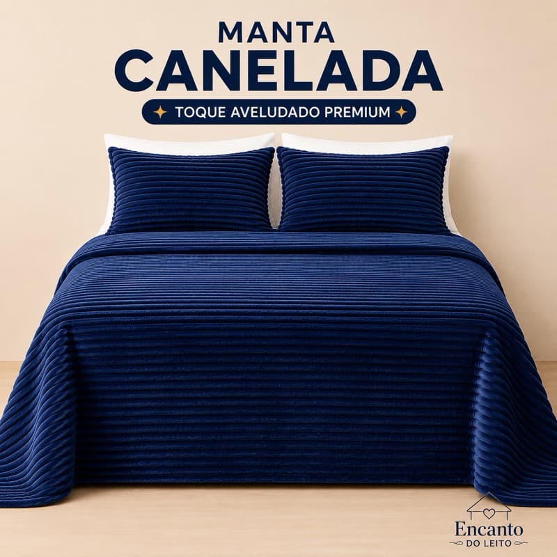 Manta Cobertor Casal Microfibra Canelada Antialérgica Coberta Macia Riscada Quentinha 2,00x2,30m