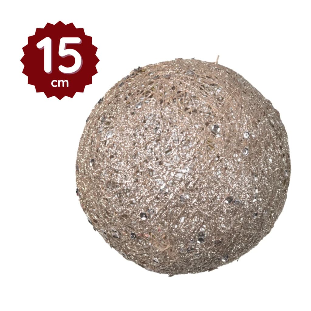 Bola Natal Gigante 15cm Champanhe Decorada Brilho Enfeite Árvore Luxo Grande Unidade